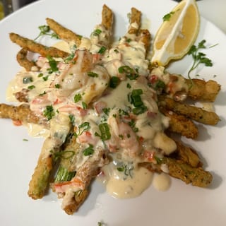 Fried Asparagus with Creamy Crab Sauce